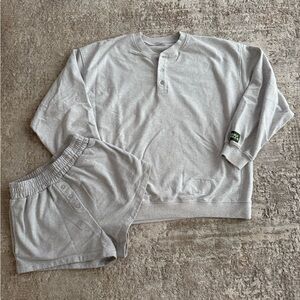 Daily Drills Henley Crewneck and Shorts - heather grey